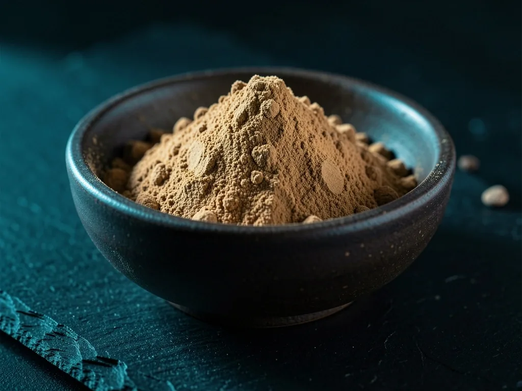 Maca root powder in dark bowl